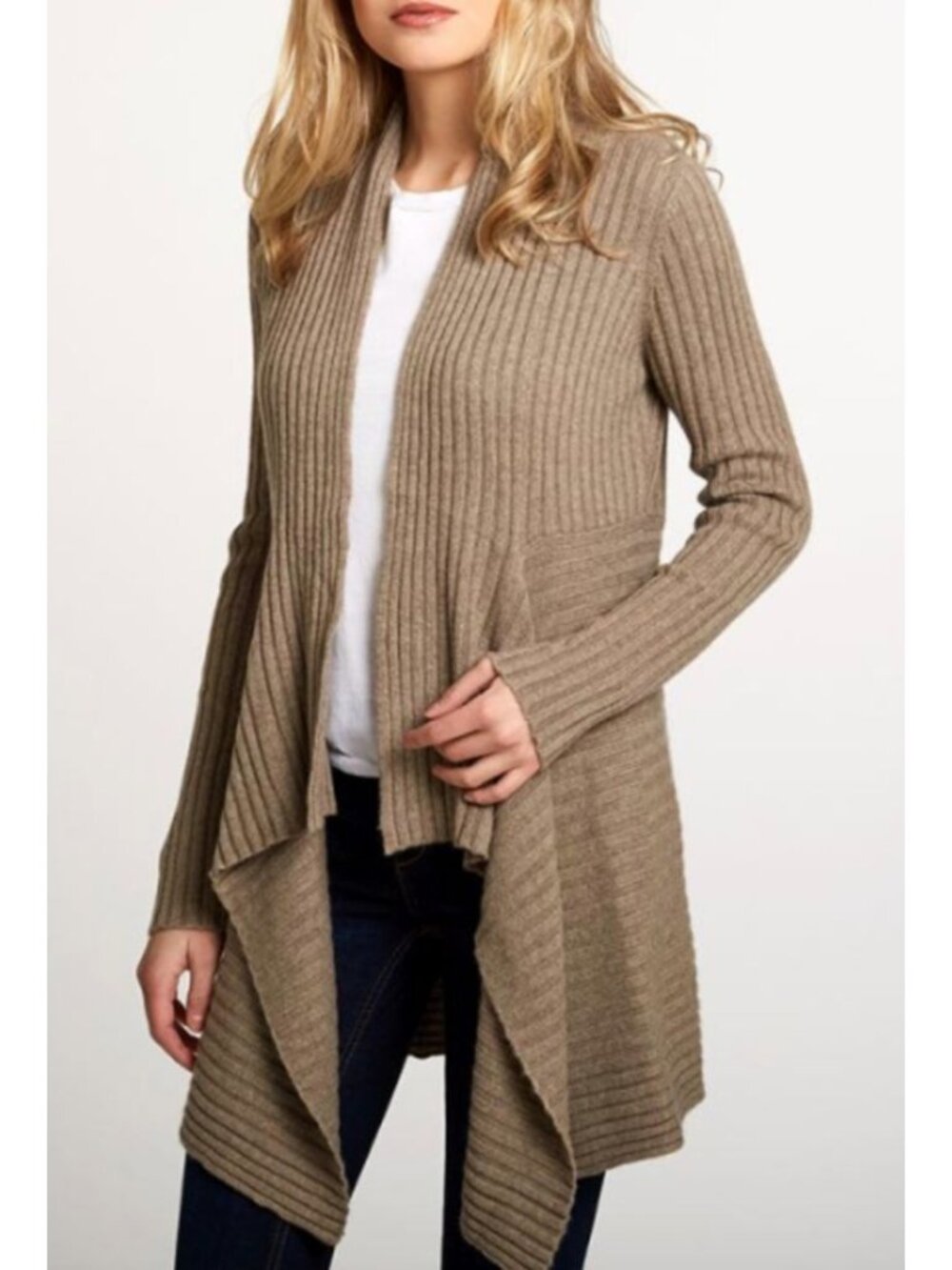 Autumn Cashmere Rib Drape Cardigan Cashmere Wool Taupe Size Medium